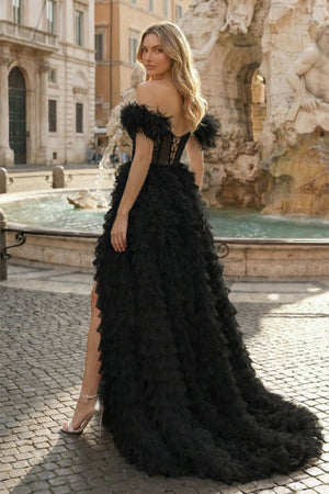 A Line Sweetheart Tiered Tulle Long Prom Dress With Slit - KISSPROM PROM DRESSES