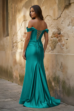 Off the Shoulder Royal Blue Prom Dress with Train - KISSPROM PROM DRESSES