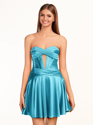 Tricia | A-line Strapless Fuchsia Pleated Homecoming Dress with Keyhole