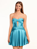 Tricia | A-line Strapless Fuchsia Pleated Homecoming Dress with Keyhole