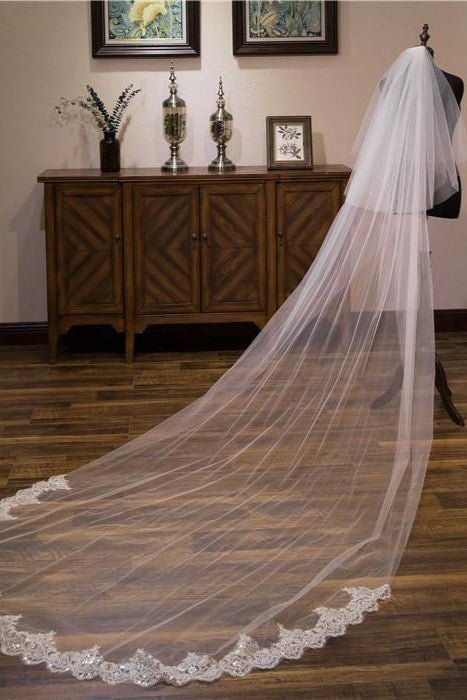 Vintage Two - Tier Tulle Bridal Veil Wedding Veil With Lace - KissProm