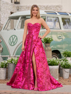 Urse | Cute A Line Sweetheart Red Jacquard Satin Prom Dress - KissProm