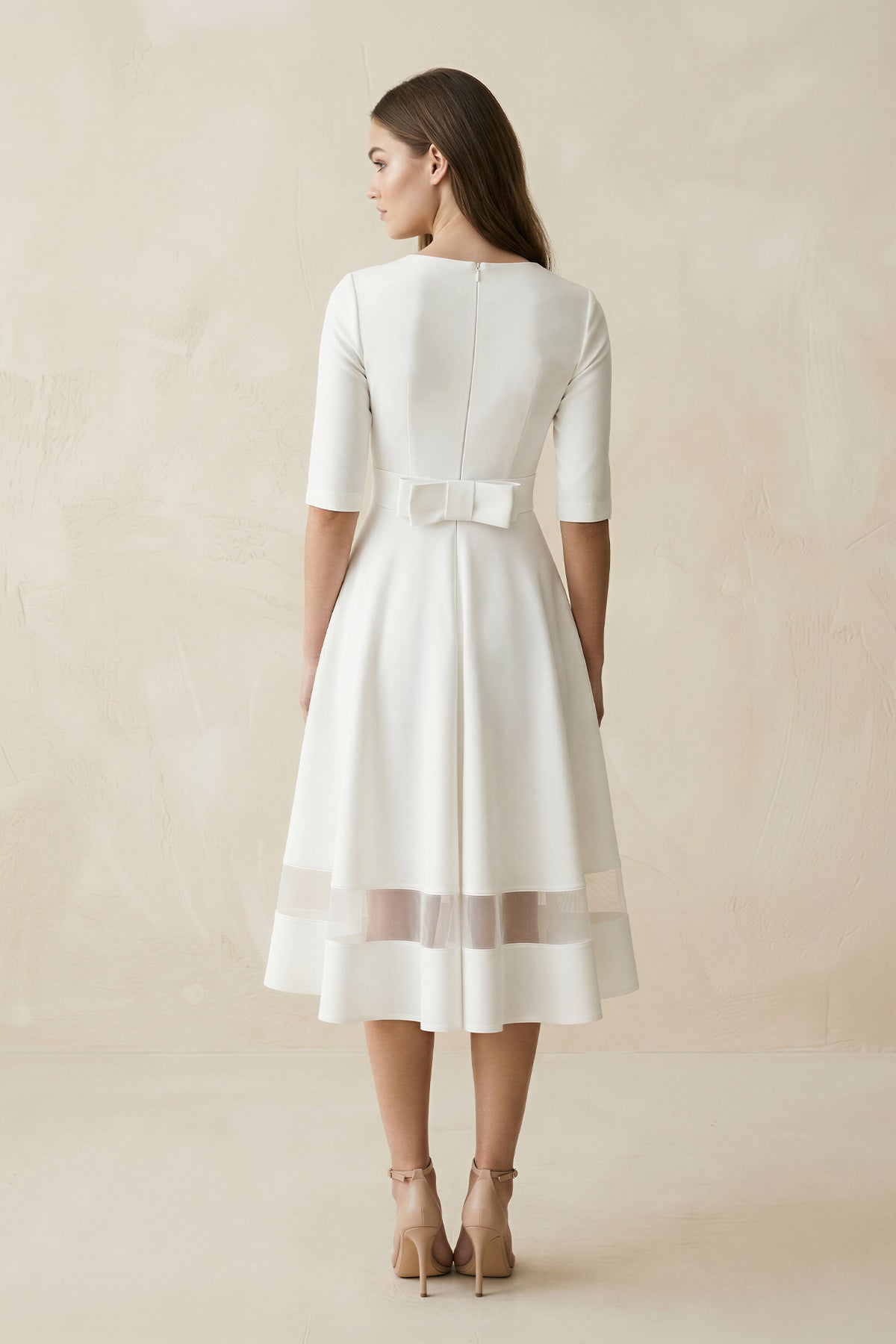Modern Satin V-neck A Line Tea-length Wedding Dress, Diamond White / 4 Modern Satin V-neck A Line Tea-length Wedding Dress, Diamond White / 4