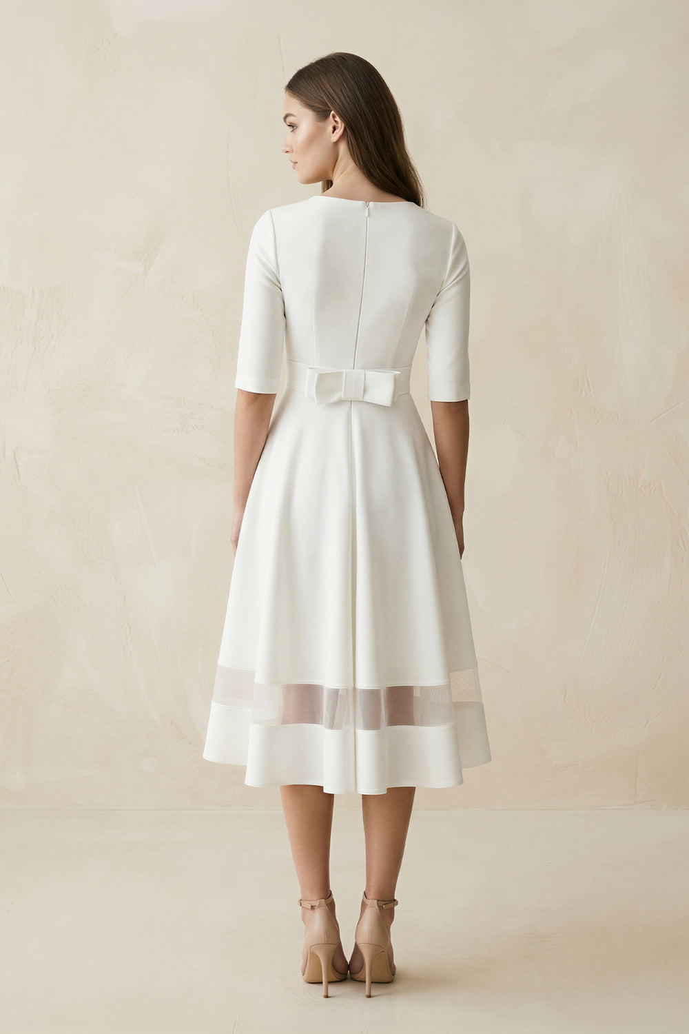 Modern Satin V-neck A Line Tea-length Wedding Dress – Wedding Dresses by KissProm | Available at KissProm