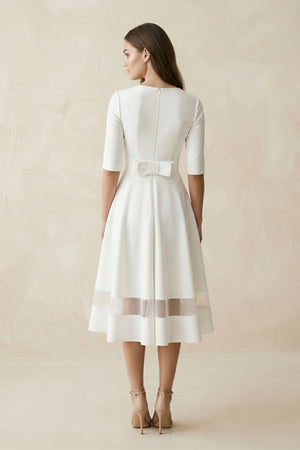 Modern Satin V-neck A Line Tea-length Wedding Dress – Wedding Dresses by KissProm | Available at KissProm