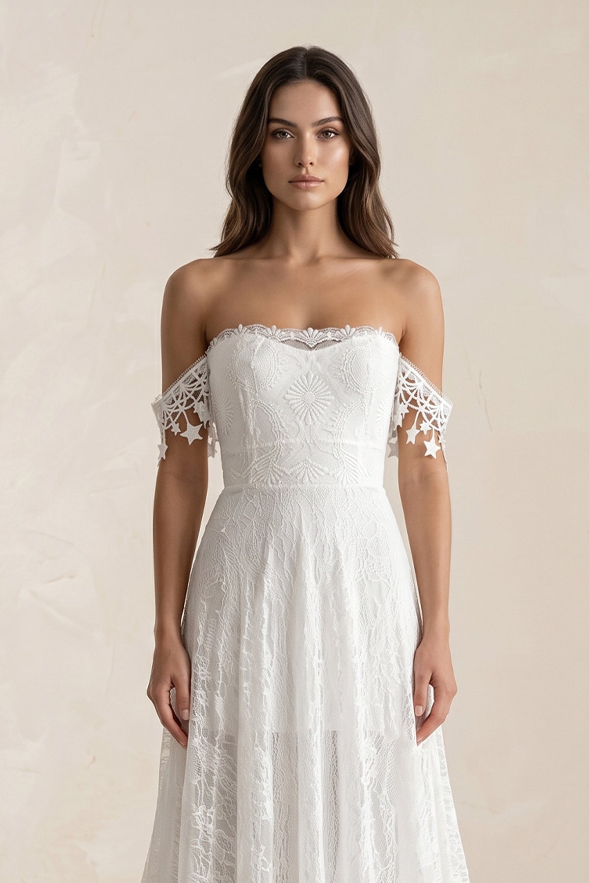 Bohemia Star tassel Chic Lace Wedding Dress, Diamond White / 0 Bohemia Star tassel Chic Lace Wedding Dress, Diamond White / 0