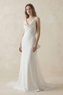 Mermaid Crepe Cowl Neck Wedding Dress with Train in White