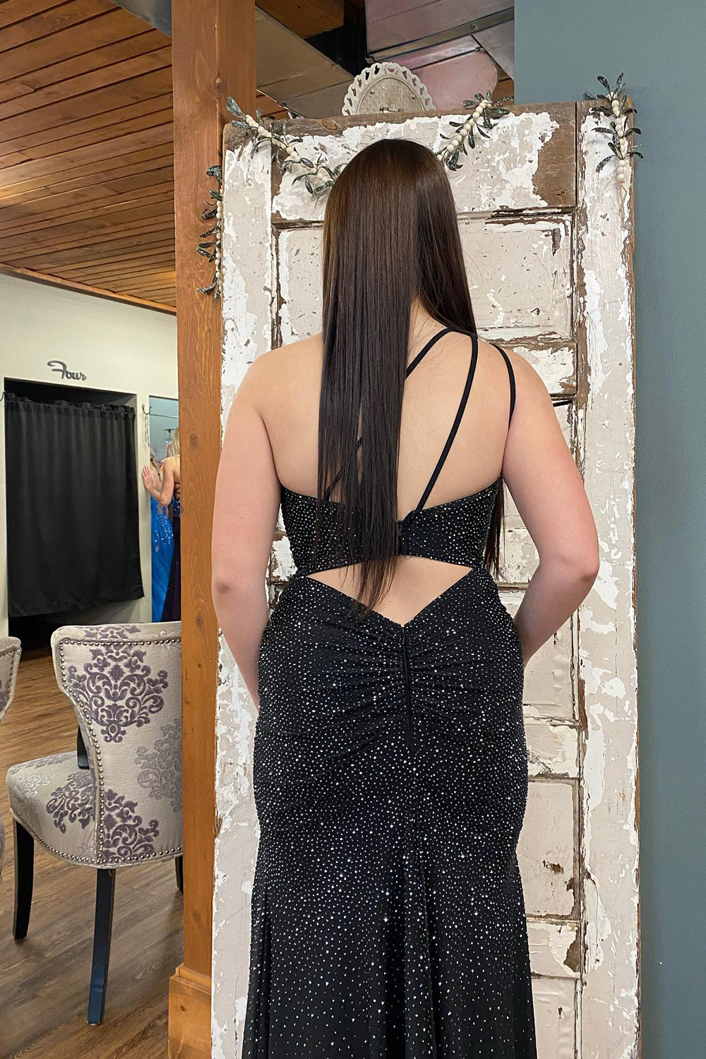 Celine |Mermaid One Shoulder Beaded Jersey Prom Dress with Slit