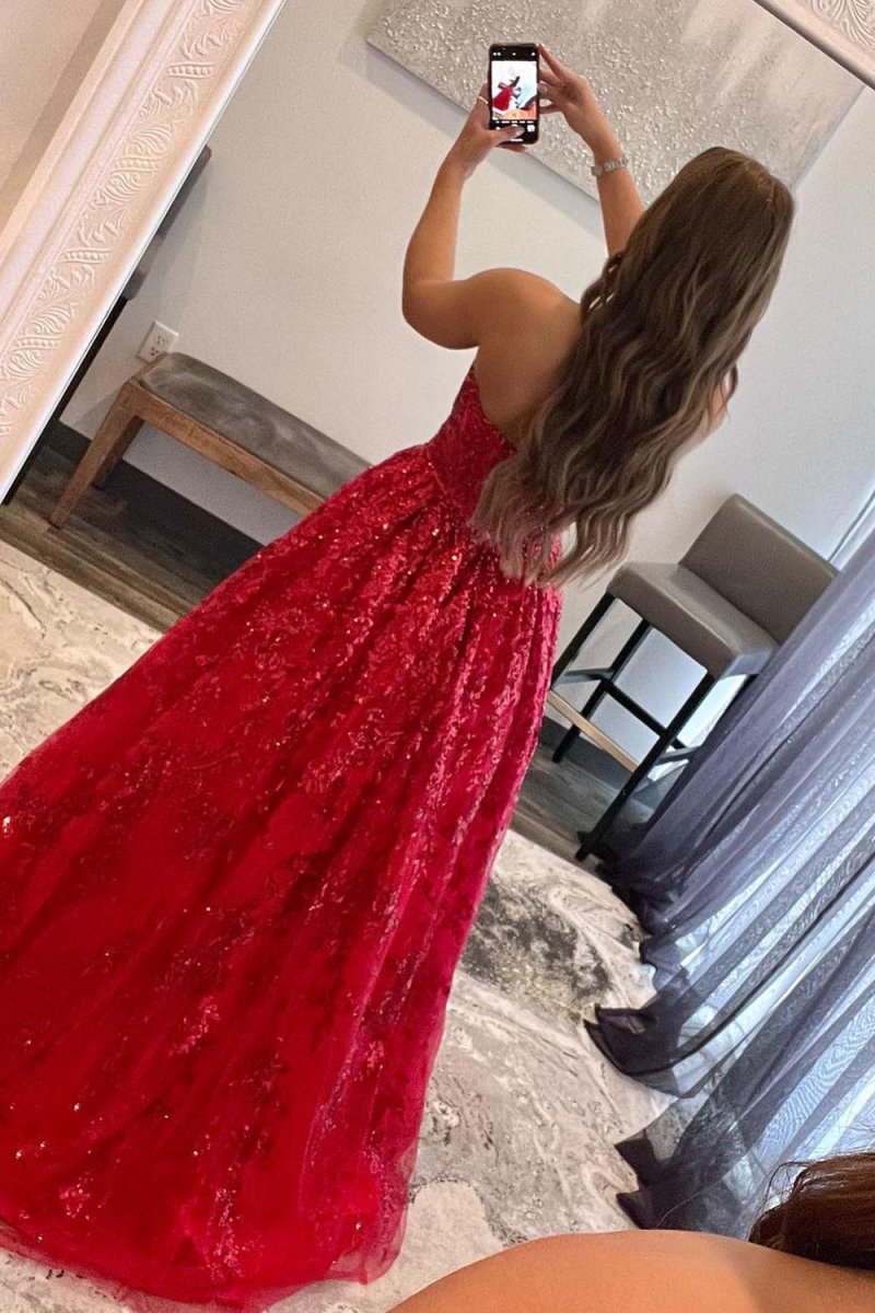 Zara A line Royal Blue Sequined Lace Long Prom Dress with Pockets