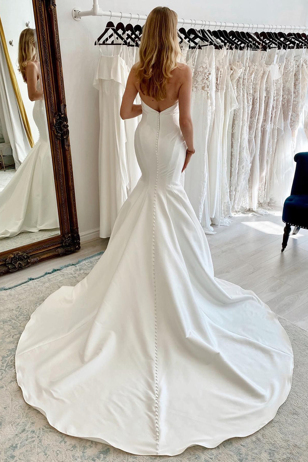 Halo | White Strapless Satin Long Mermaid Wedding Dress