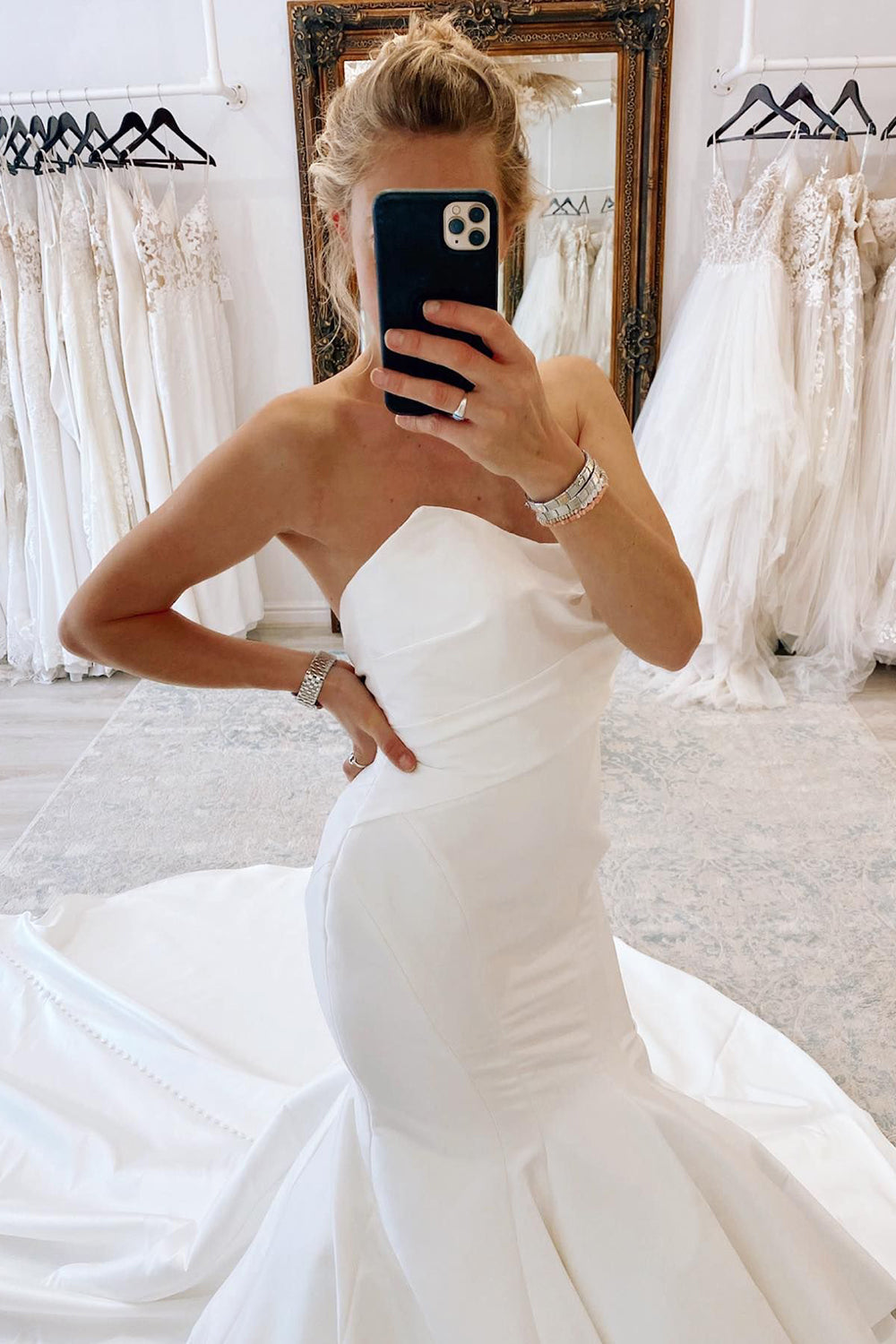 Halo | White Strapless Satin Long Mermaid Wedding Dress