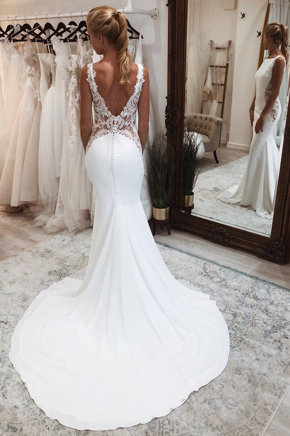 Dulce | White Long Mermaid Boho Wedding Dress with Lace