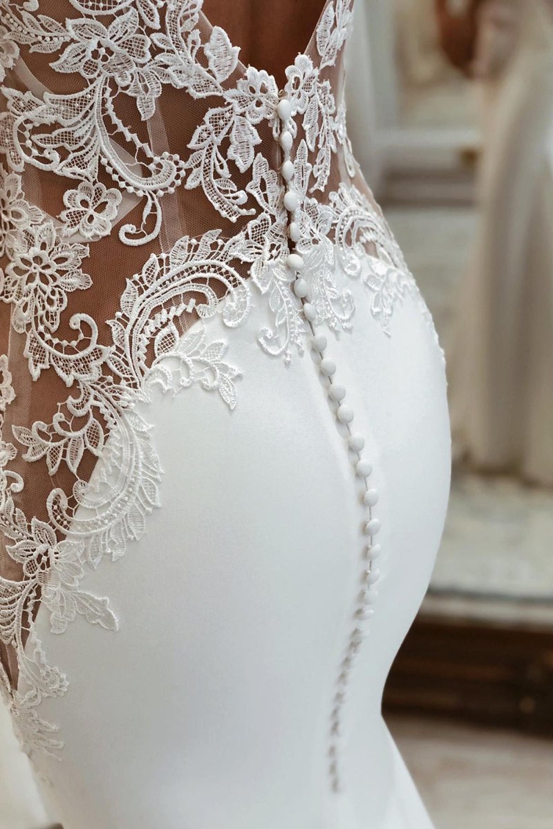 Dulce | White Long Mermaid Boho Wedding Dress with Appliqued