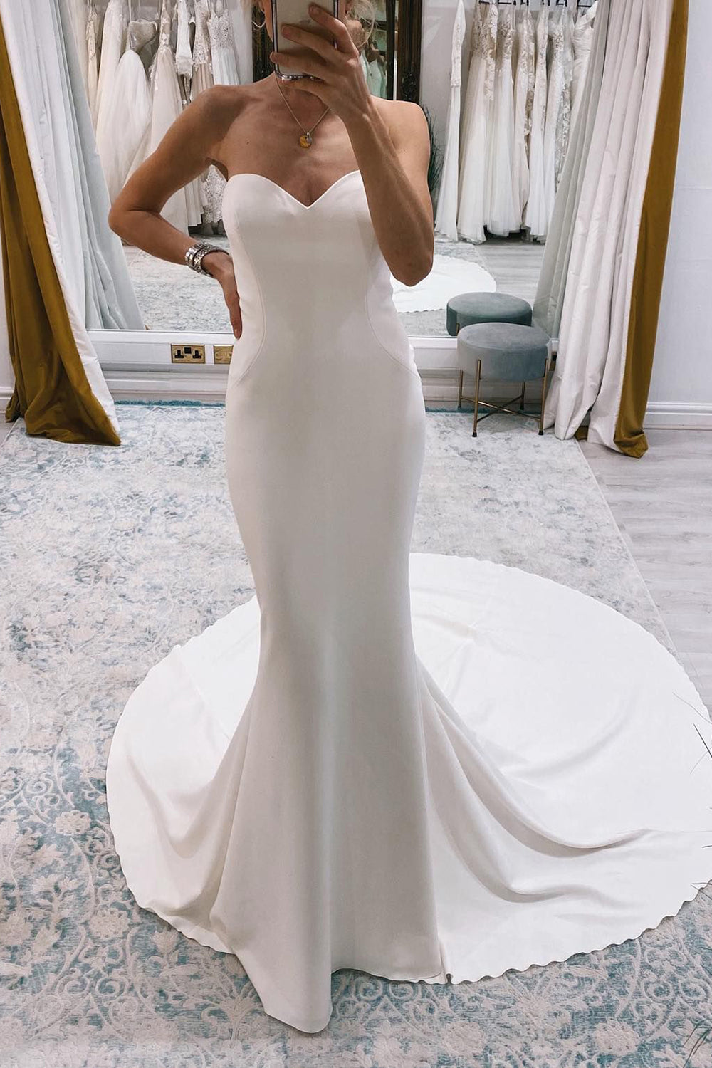 Jolie | White Simple Sweep Train Boho Long Mermaid Wedding Dress