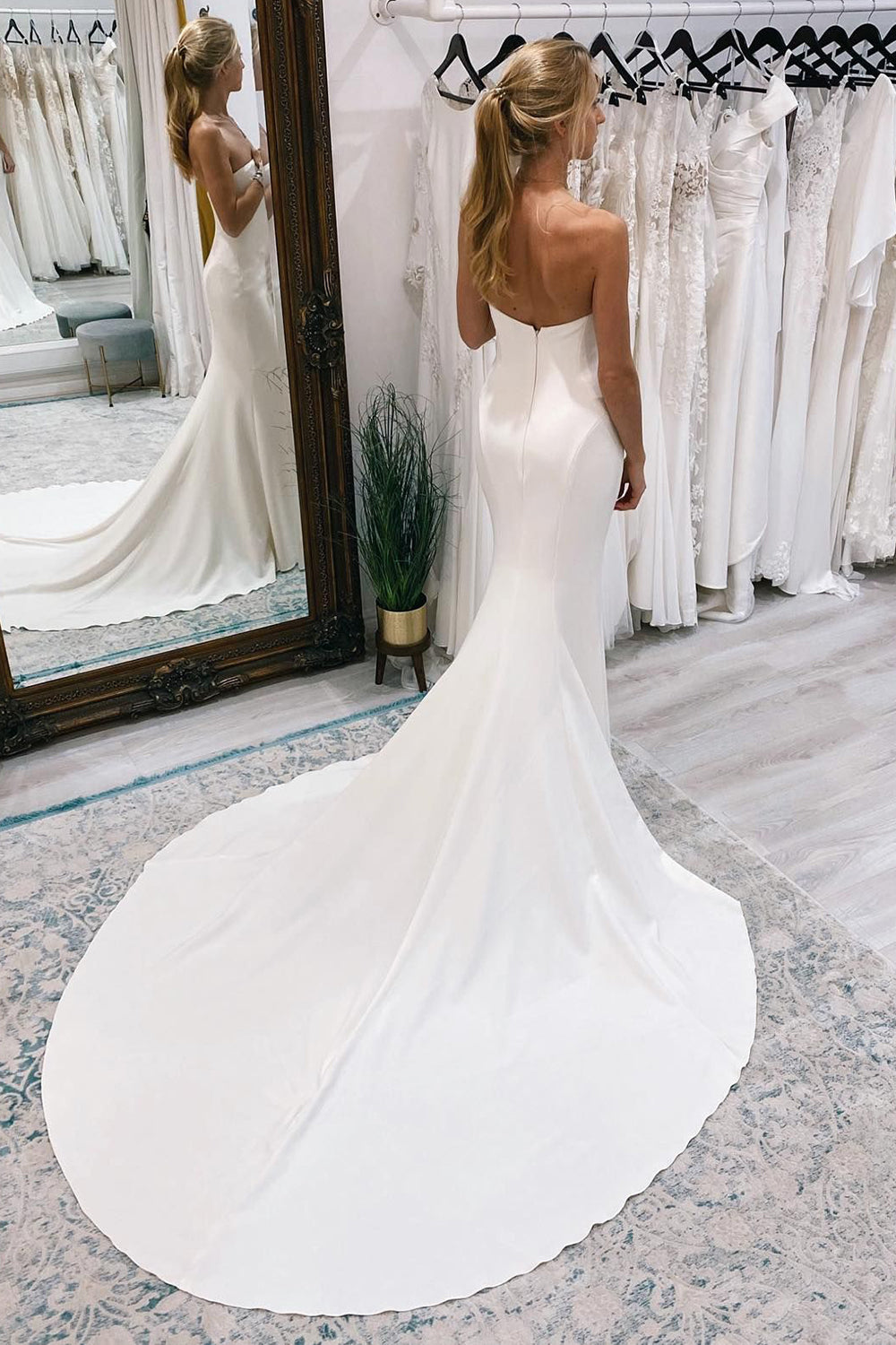 Jolie | White Simple Sweep Train Boho Long Mermaid Wedding Dress