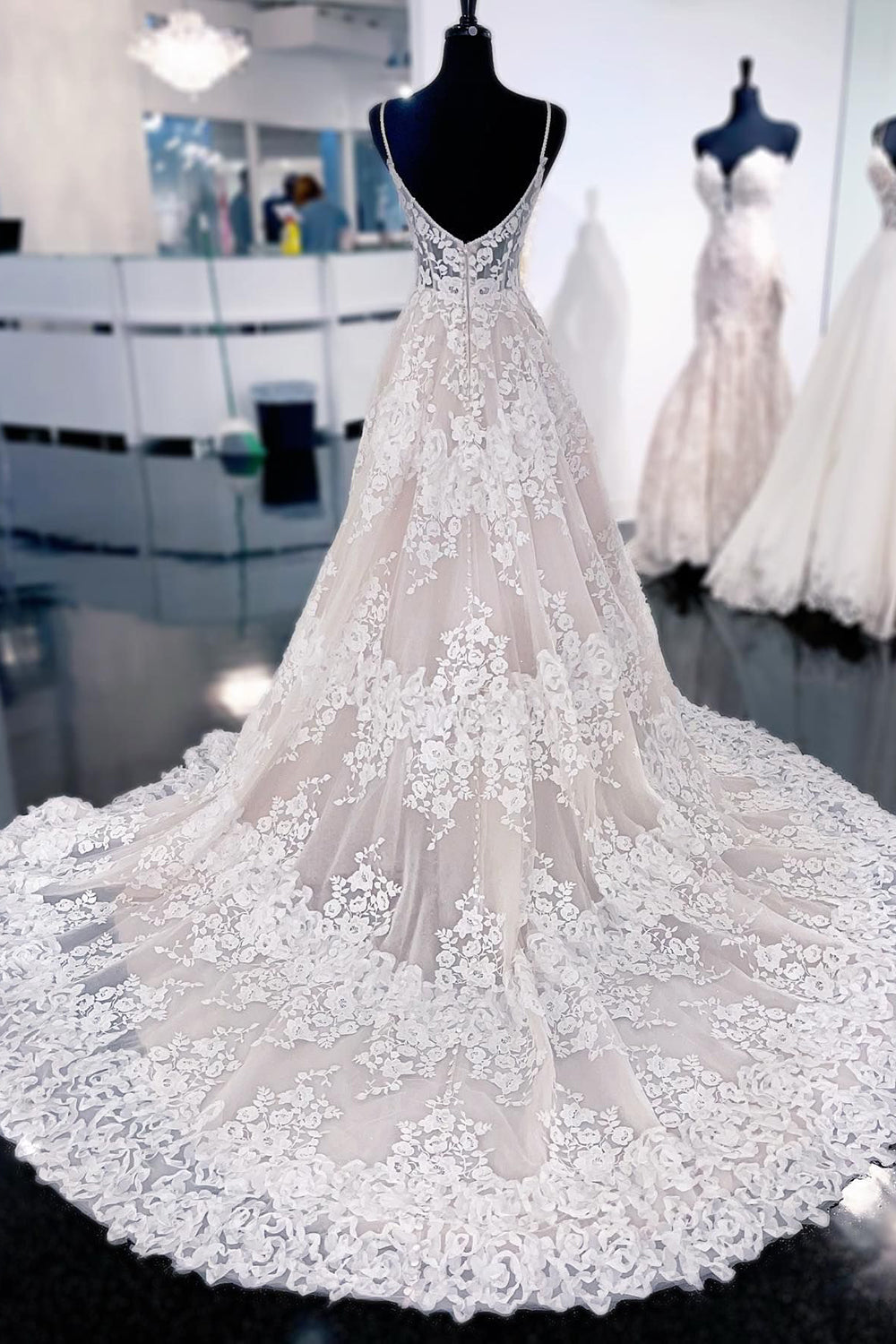 Rayne | Ivory Lace A-Line Sweep Train Long Wedding Dress