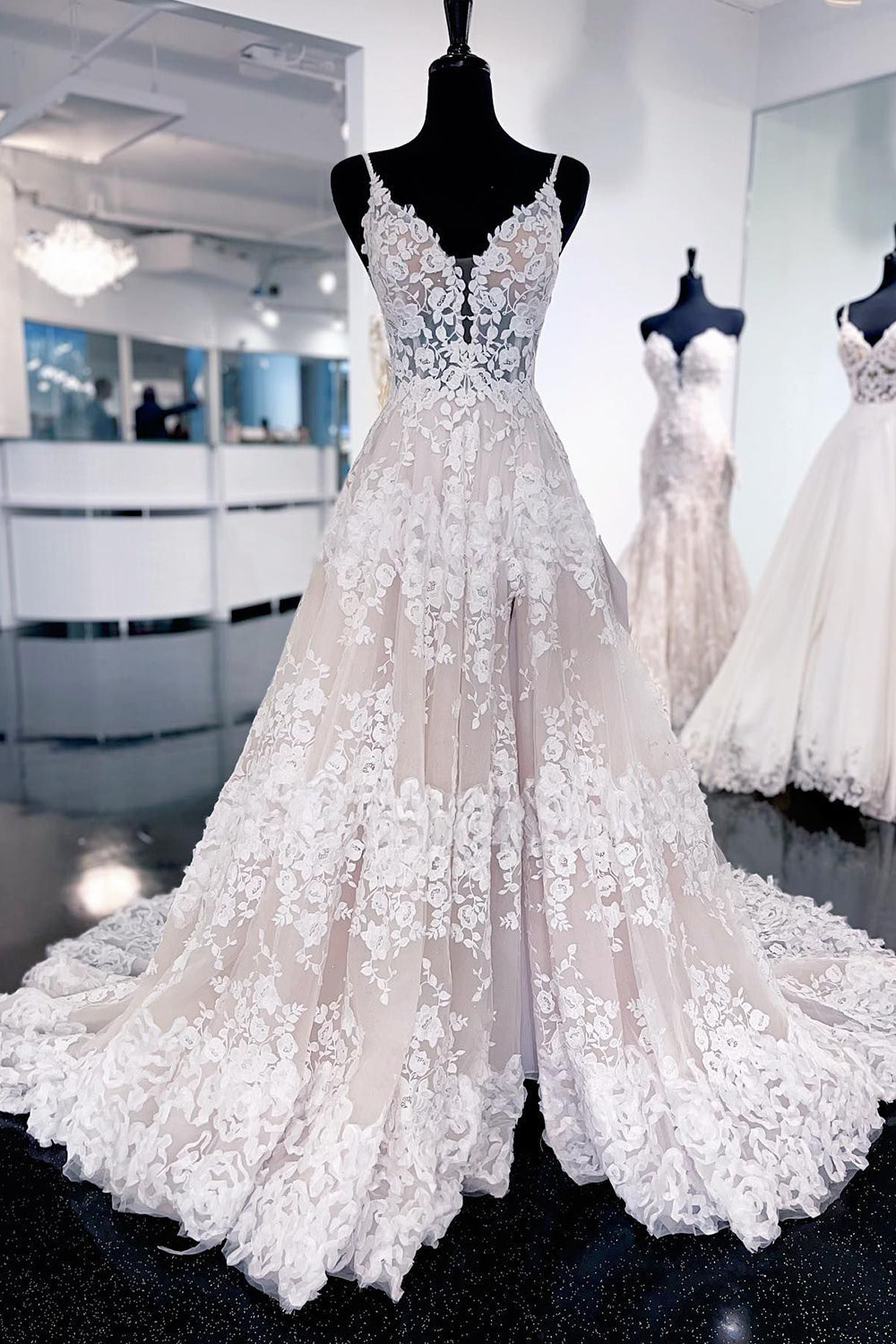 Rayne | Ivory Lace A-Line Sweep Train Long Wedding Dress