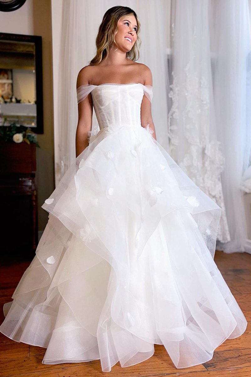 Simple White Corset A-Line Wedding Dress with Appliques, Diamond White / 18 Simple White Corset A-Line Wedding Dress with Appliques, Diamond White / 18