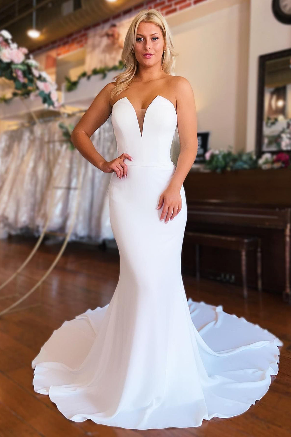 Skyla | Simple White Boho Mermaid Long Sleeveless Wedding Dress