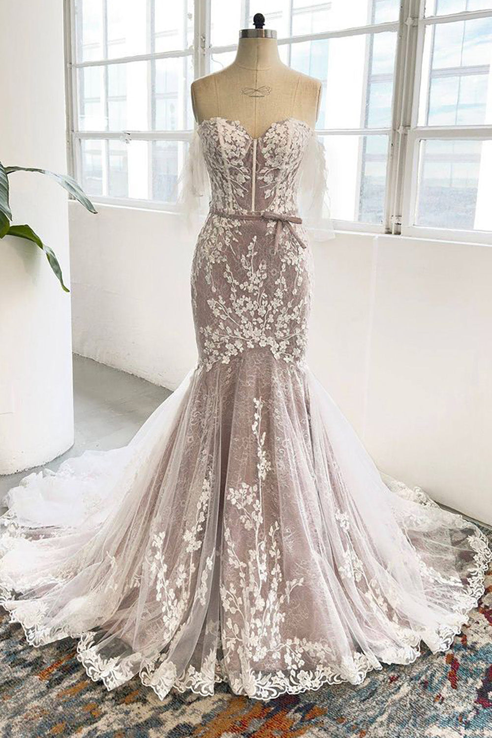 Zayla | Gray Purple Sweetheart Corset Mermaid Wedding Dress with Appliques