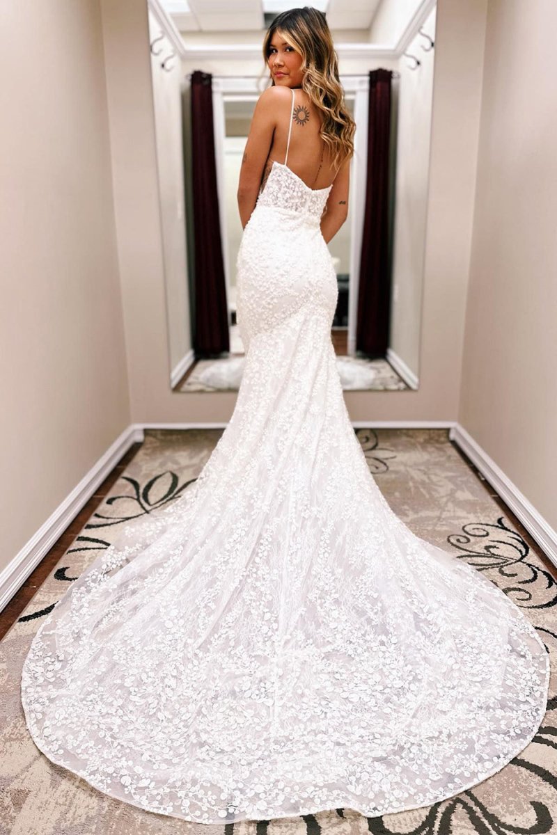 Ivory Spaghetti Straps Lace Mermaid Wedding Dress with Train Ivory Spaghetti Straps Lace Mermaid Wedding Dress with Train
