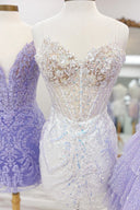 Carlene | Light Blue Sequin Lace Sweetheart Fitted Short Homecoming Dress