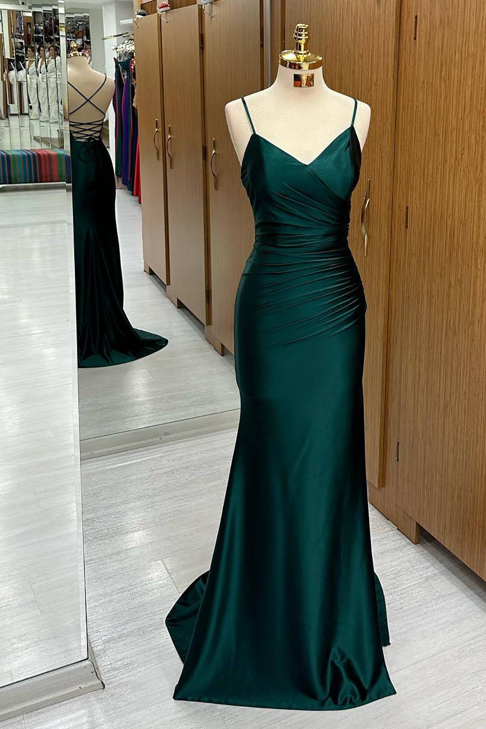 Dark Green Mermaid Satin Long Prom Dress