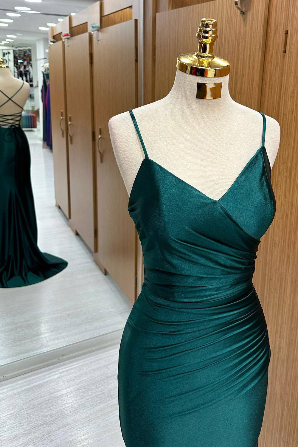 Dark Green Mermaid Satin Long Prom Dress