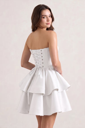 White A Line Sweetheart Satin Ruffles Short Homecoming Dress - KISSPROM