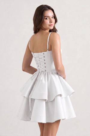 White A Line Sweetheart Satin Ruffles Short Homecoming Dress - KISSPROM