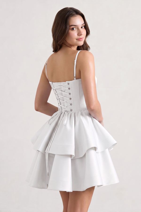 White A Line Sweetheart Satin Ruffles Short Homecoming Dress - KISSPROM