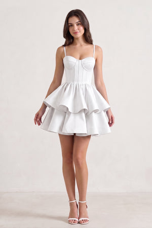 White A Line Sweetheart Satin Ruffles Short Homecoming Dress - KISSPROM