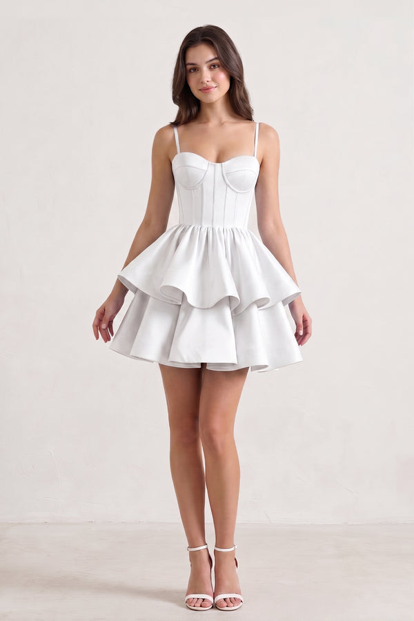 White A Line Sweetheart Satin Ruffles Short Homecoming Dress - KISSPROM