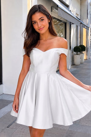Suri |A-Line Satin Off-Shoulder Homecoming Dress
