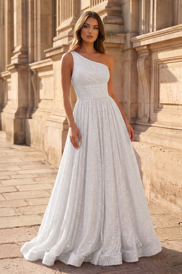 A-Line One Shoulder Sequins Prom Dress with Pockets - KISSPROM PROM DRESSES