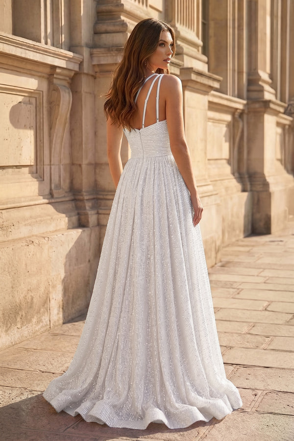 A-Line One Shoulder Sequins Prom Dress with Pockets - KISSPROM PROM DRESSES