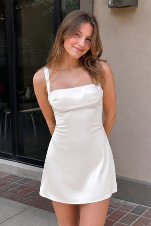 White Square Neck Sleeveless A Line Short Homecoming Dresses - KISSPROM