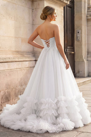 Red Tulle Appliques Sweetheart Ruffle Long Prom Dress - KISSPROM PROM DRESSES
