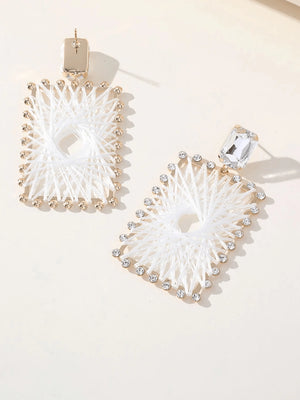 White Braided Raffia Square Earrings - KissProm