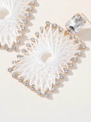 White Braided Raffia Square Earrings - KissProm