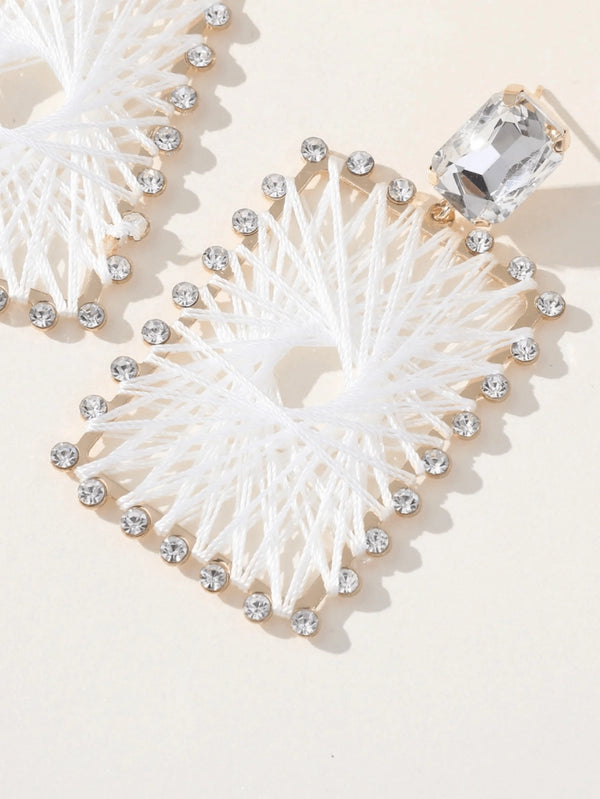 White Braided Raffia Square Earrings - KissProm