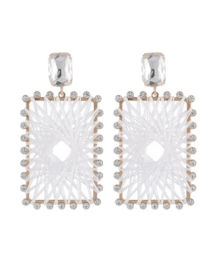 White Braided Raffia Square Earrings - KissProm