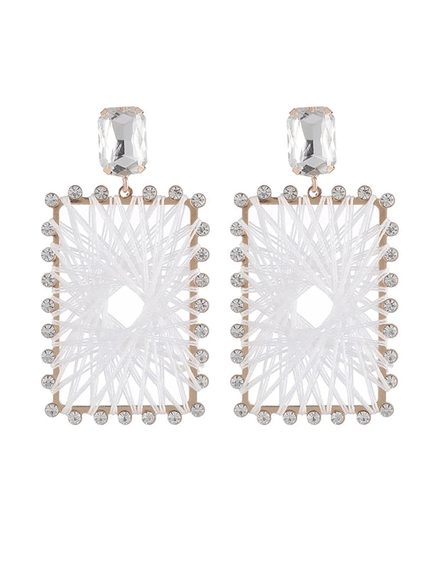 White Braided Raffia Square Earrings - KissProm