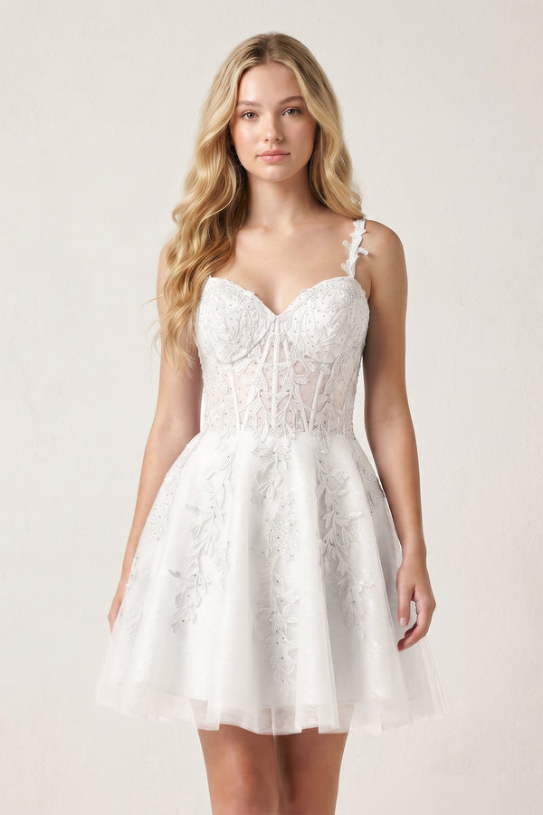 Mint A Line Sweetheart Appliques Corset Homecoming Dresses