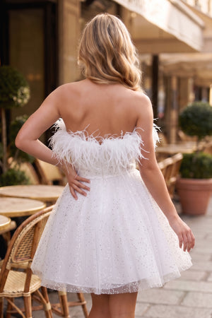 A-Line Black Sequin Feather Short Party Dress - KissProm 