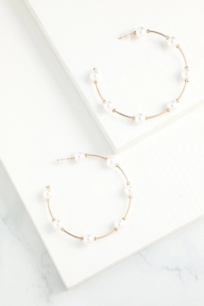 White Pearl Circle Earrings - KissProm