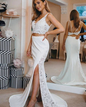 Mermaid Two Pieces Beach Wedding Dresses with Slit