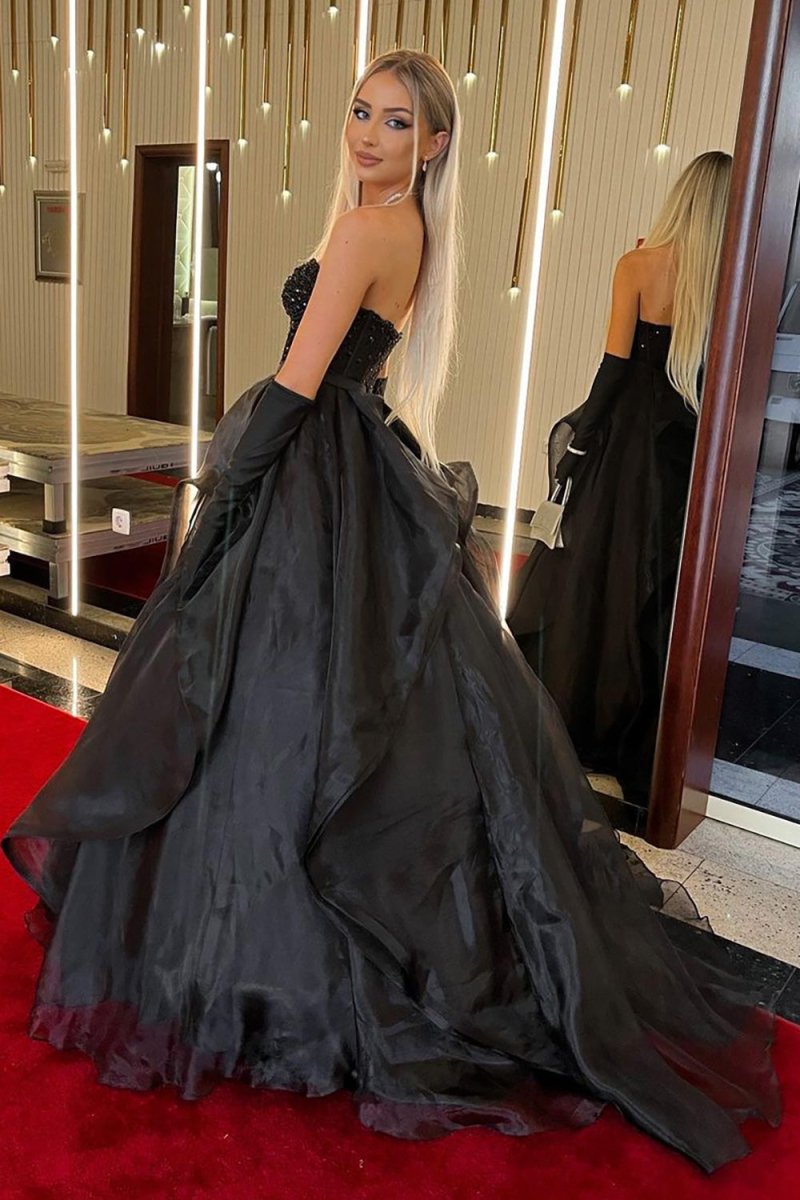 A Line Sweetheart Black Long Prom Dress with Beading, Black / 0 A Line Sweetheart Black Long Prom Dress with Beading, Black / 0