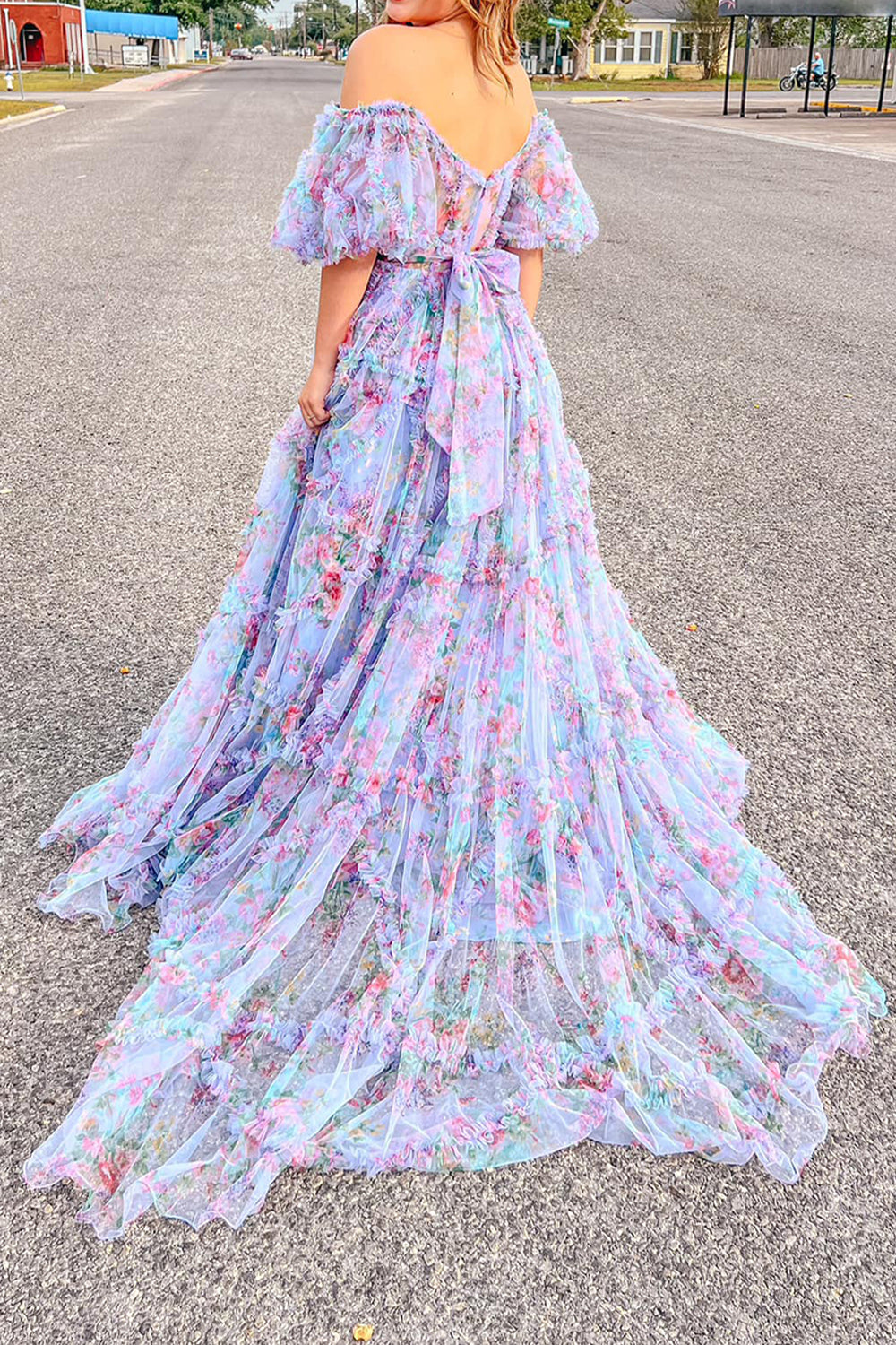 Sydney |A Line Off The Shoulder Floral Tulle Prom Dress