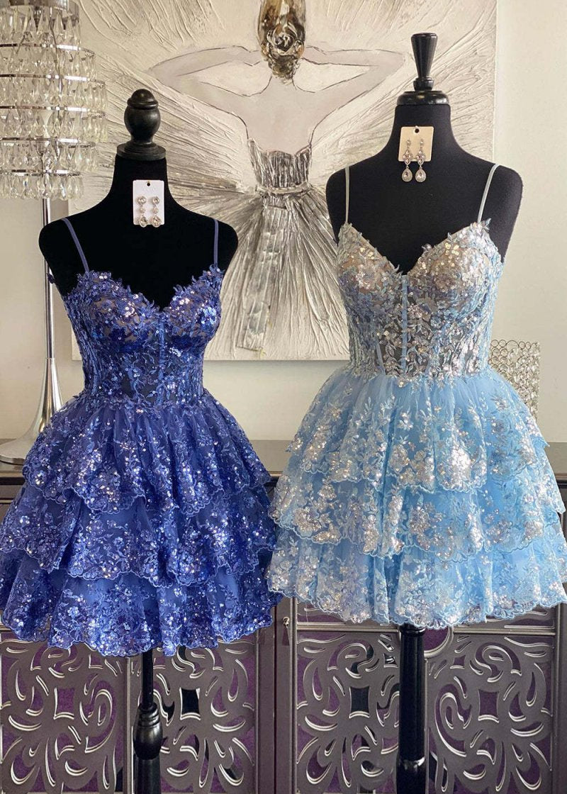 multi color short prom dresses Zapaka Women White Blue Flower Homecoming Dress Corset Keyhole Strapless Tiered A Line Short Prom Dress, White Blue Flower / US8